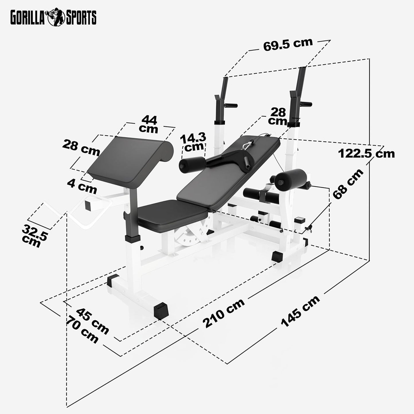 Sports Hantelbank mit Gewichten, 170 cm Stange und Hantelset