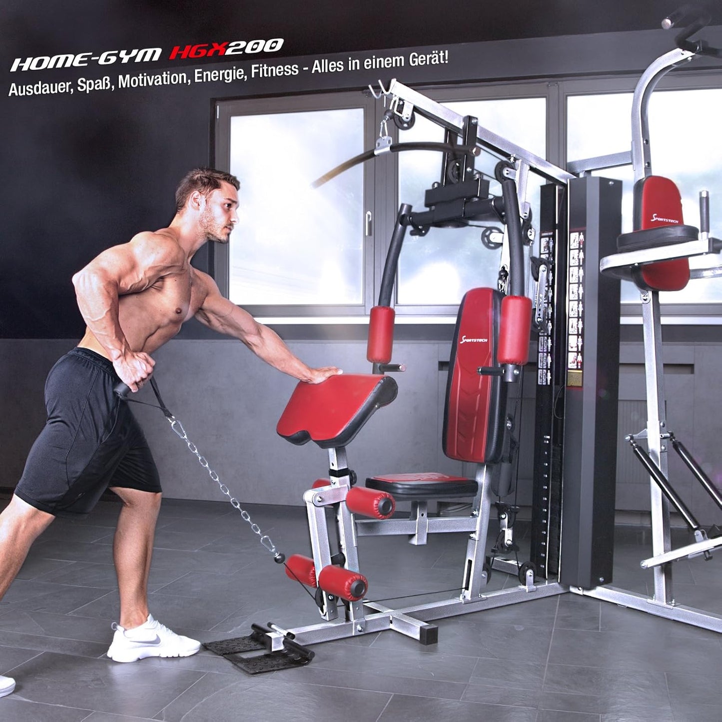 HGX200: Multifunktions-Kraftstation mit Stepper, Beinpresse & Powertower