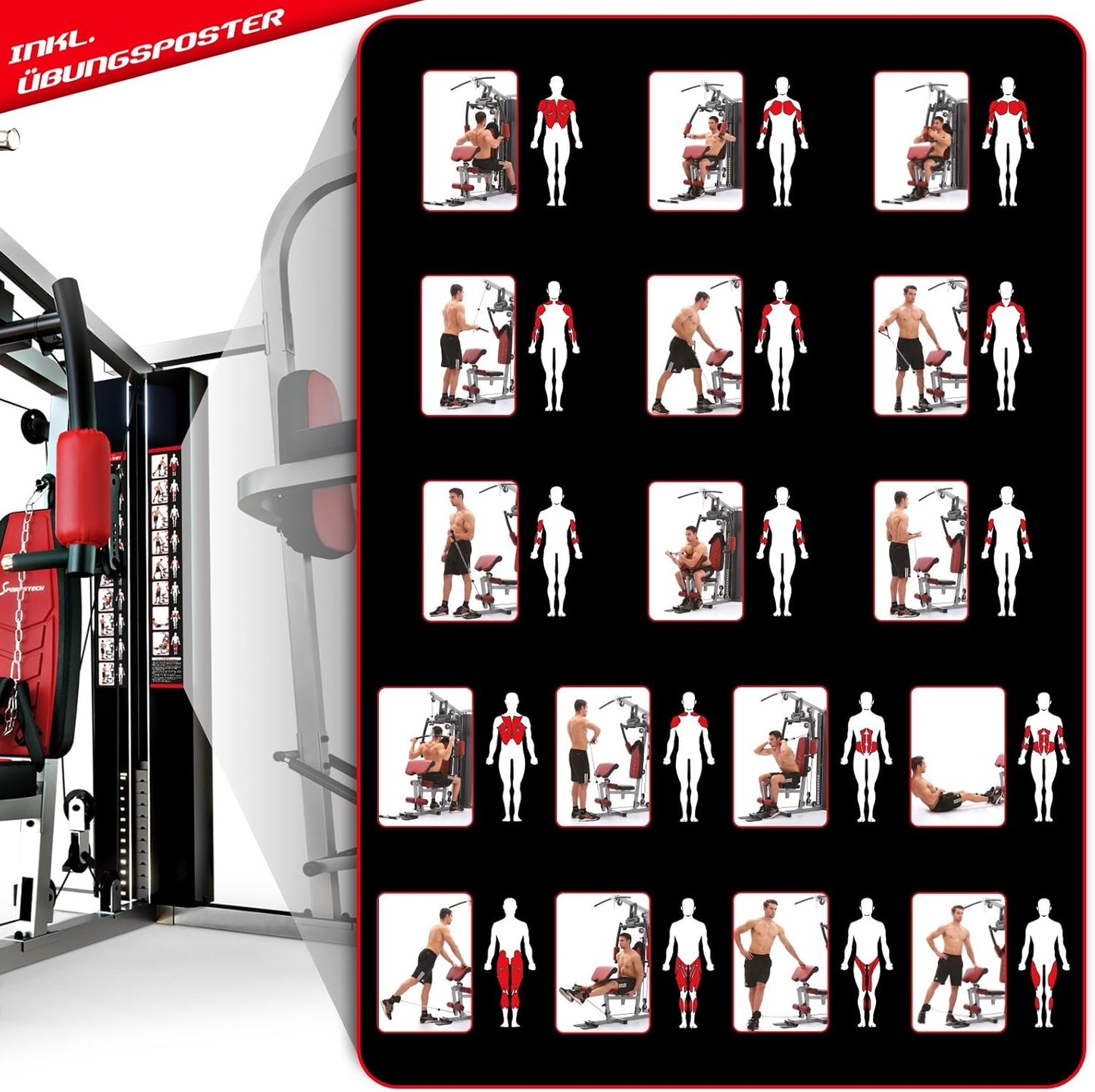 HGX200: Multifunktions-Kraftstation mit Stepper, Beinpresse & Powertower