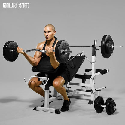 Sports Hantelbank mit Gewichten, 170 cm Stange und Hantelset