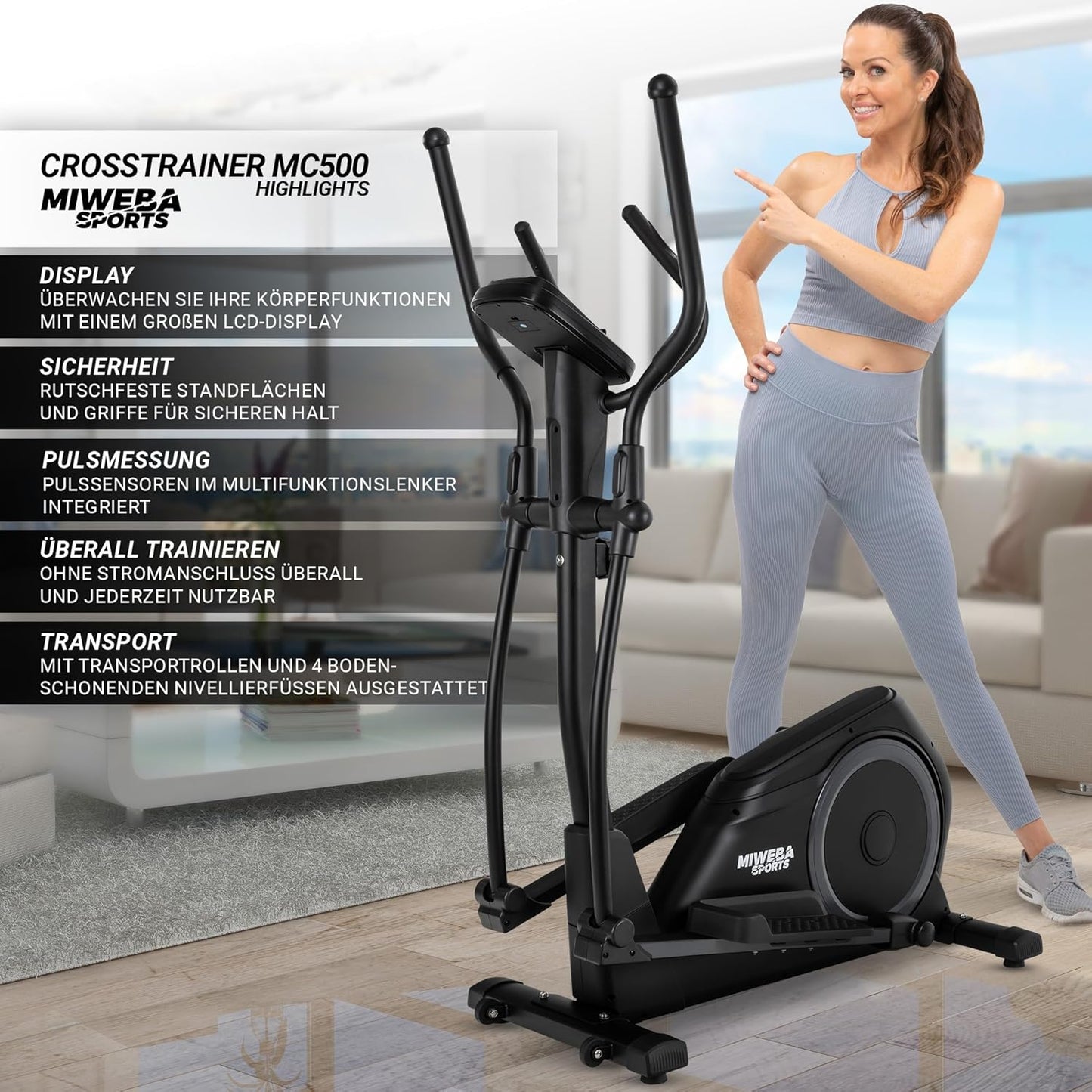 Sports MC500 Crosstrainer: Leise, 7kg Schwungmasse, LCD Monitor, Heimtrainer