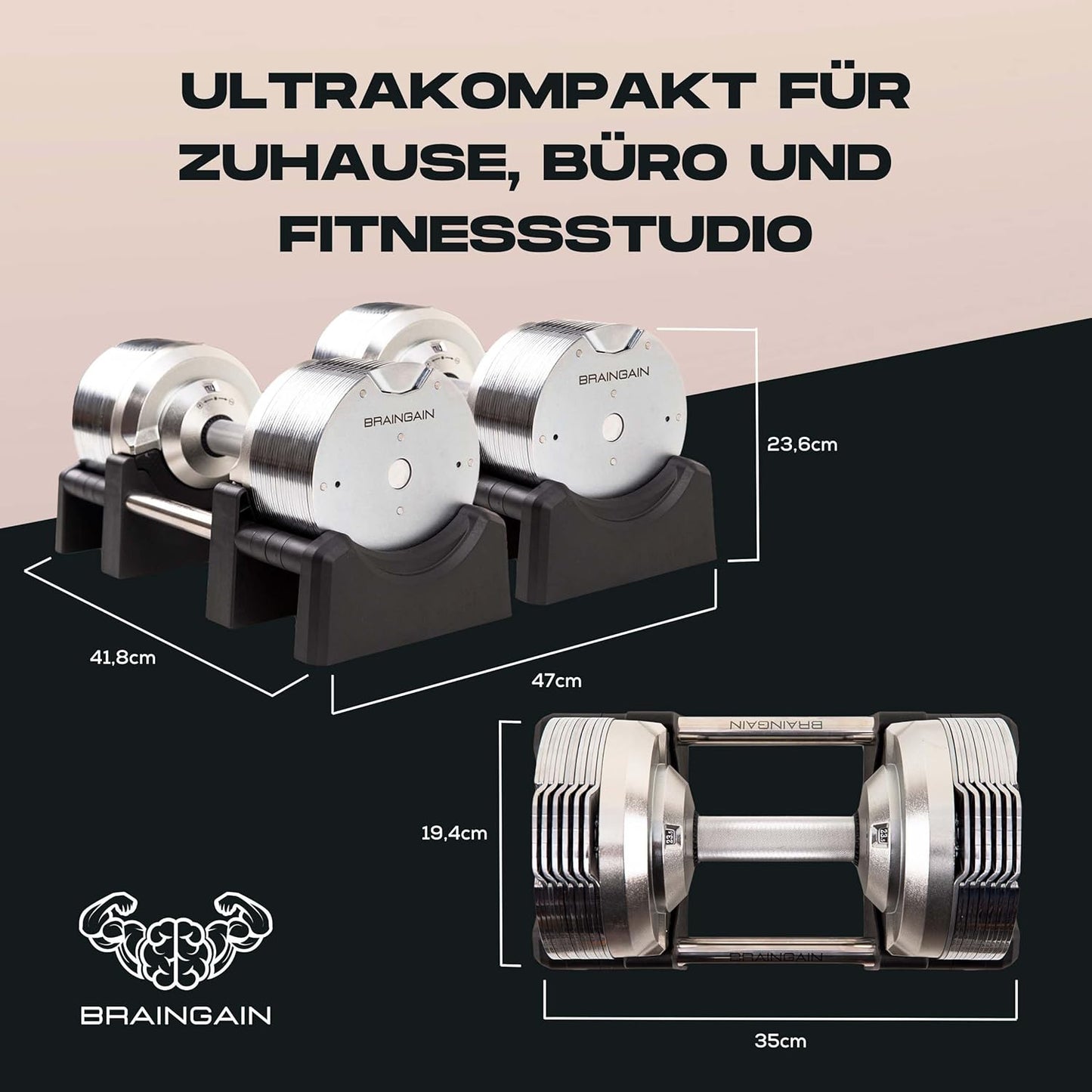 Verstellbare Hanteln: Chrom/Schwarz fürs Heimtraining