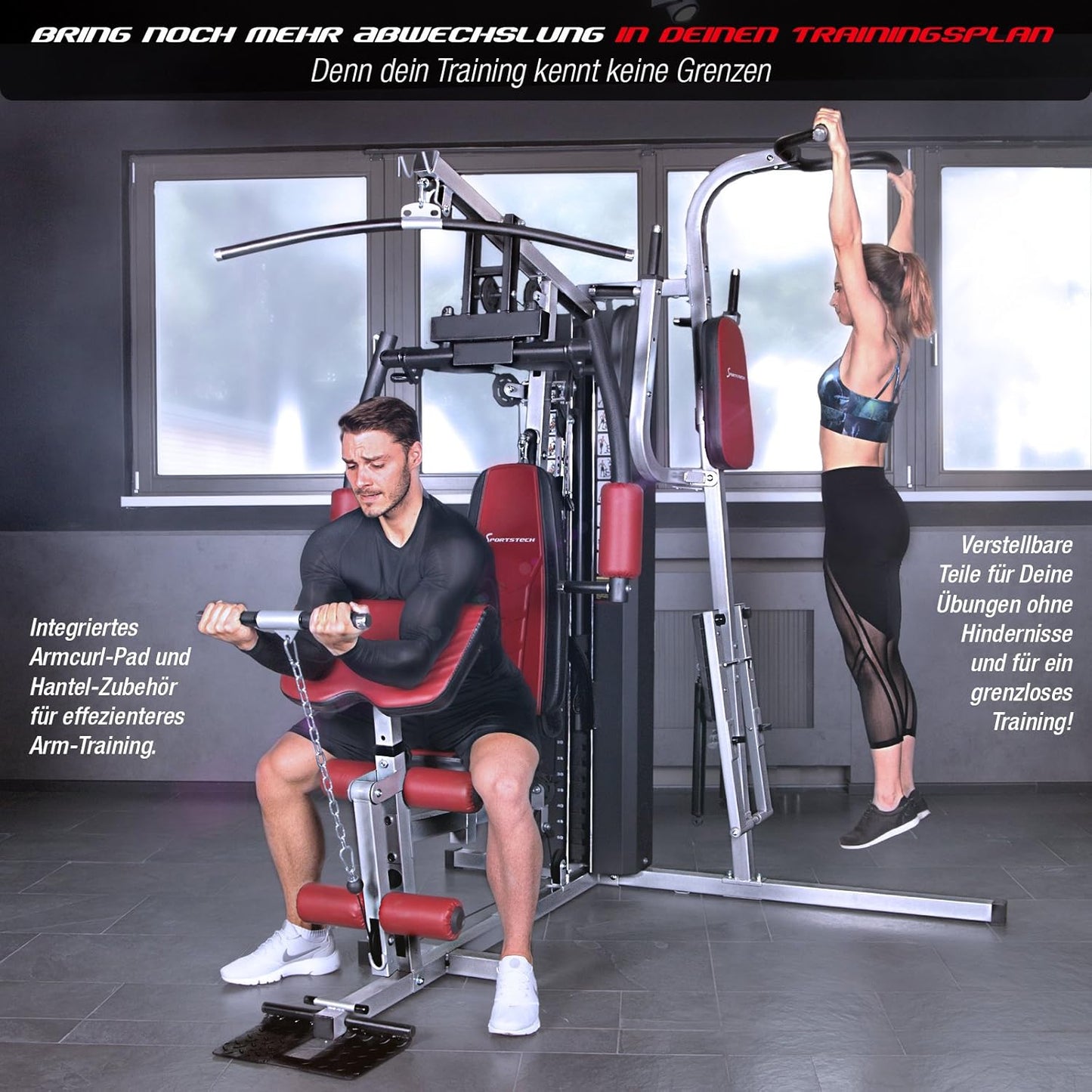 HGX200: Multifunktions-Kraftstation mit Stepper, Beinpresse & Powertower
