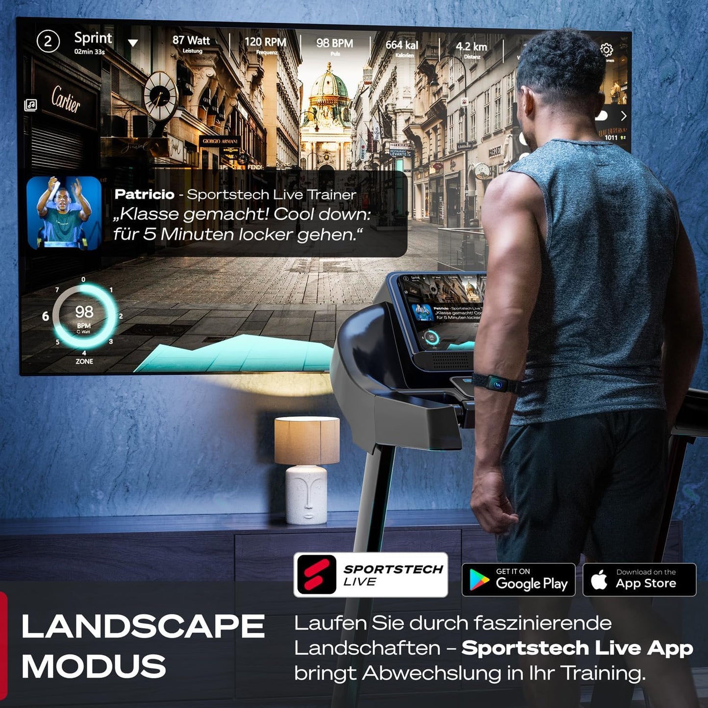 F37s: Klappbares Laufband, 7 PS, 20 km/h, Steigung & App