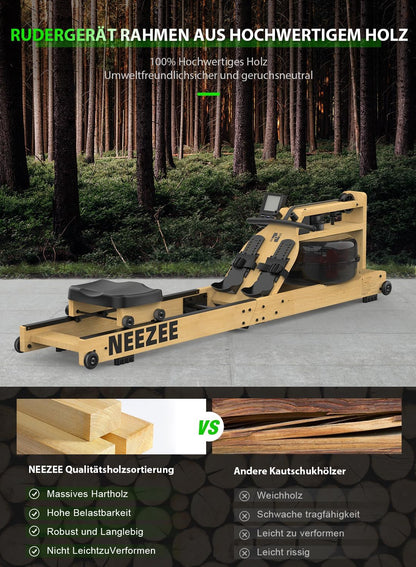 Water Rowing Machine | Solid Wood, Foldable, Bluetooth Display