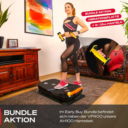 VP400: 4D Vibrationsplatte mit Smart‑LED und Trainingsbändern