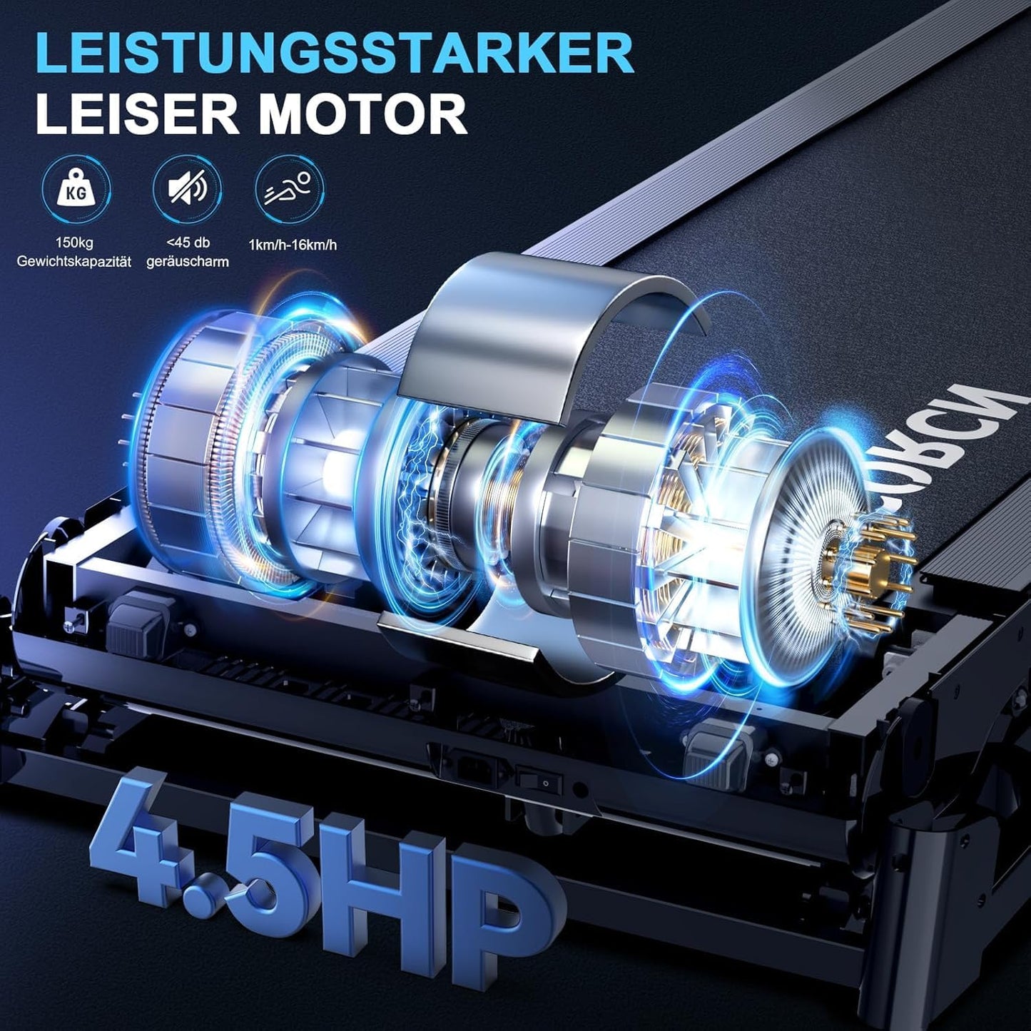 Laufband: 4,5 PS, klappbar, 16 km/h, Steigung, LCD & Bluetooth