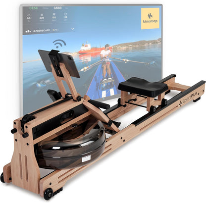 Water Rowing Machine Solid Oak Wood Rower App-Compatible