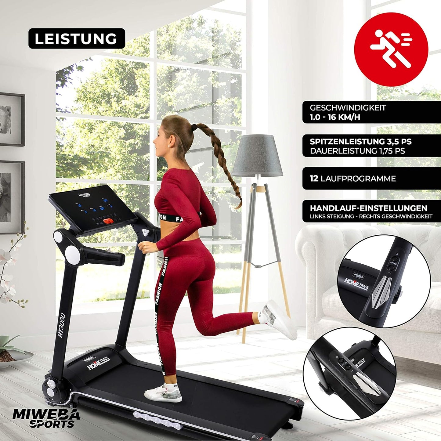 Sports HT3000 Laufband: 3.5 PS, 10 mph, 15% Steigung, App